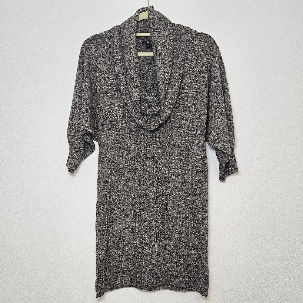 BCX knitted sweater dress medium bat wing ribbing draping collar grey